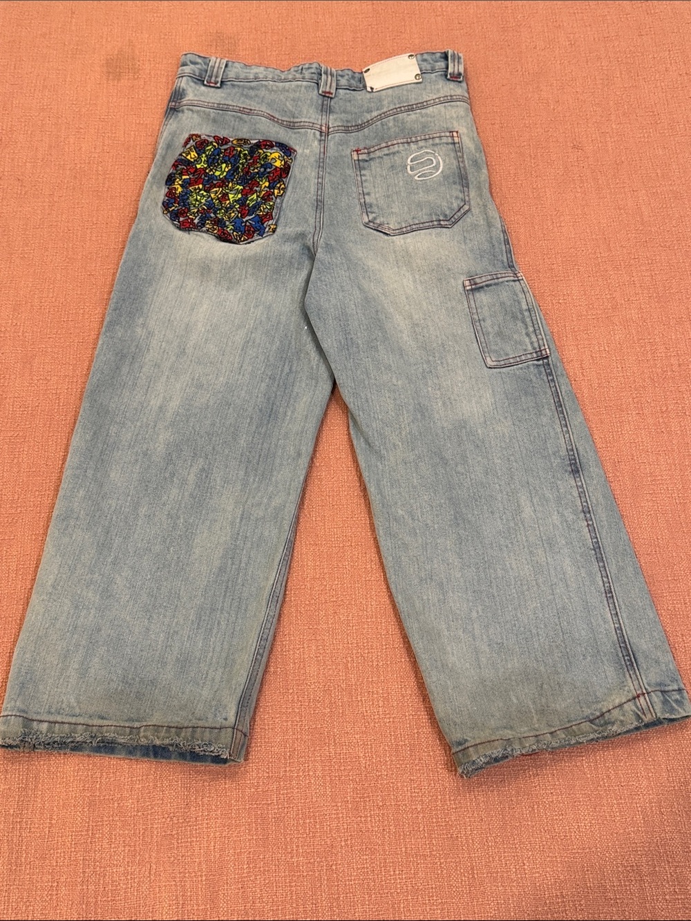 Baggy W31 low bottom Denim Jeans - Embroidered Back Pocket & side pocket.